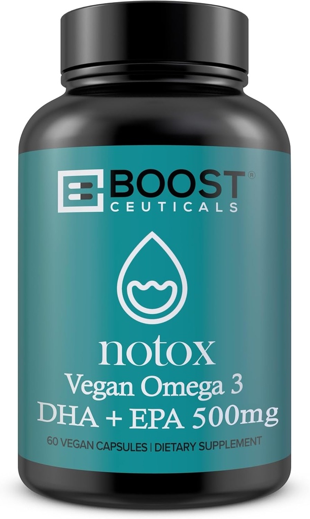 BoostCeuticals Vegan Omega 3 Suplemento 500mg Dha Epa Vegan Softgels - No Stearates Non GMO Gluten Free ← 60 Ct Heart and Brain Health