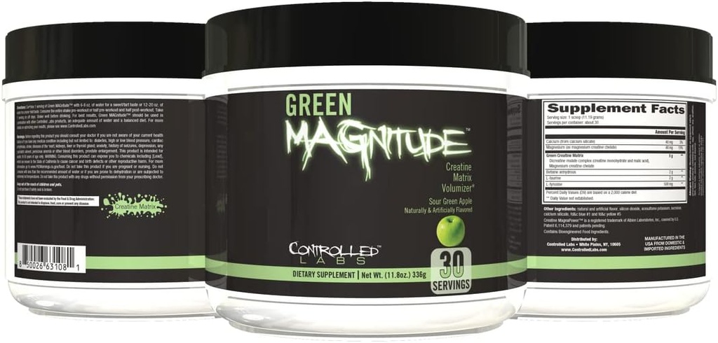 LABLAJE El suplemento de magnitud verde, sinérgico Creatina Formula Powder, promueve la fuerza, la resistencia y el rendimiento, (nuestra manzana verde, 30 servicios)