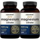 NatureBell 2 Pack Magnesium Citrate 500mg, 480 Capsules TENIDO 2-en-1 con Fat Soluble Vitamin C TENIDO Forma Elemental Pura ANTE Filler Gratis, No Gluten