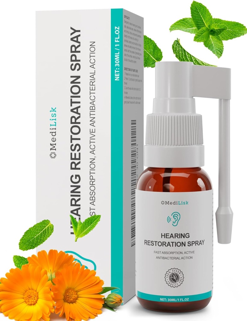 Medilisk Hearing Restoration Spray – Earwax Cleaning &amp; Ear Care Solution ← Libre de Harsh Chemicals, Gentle for Sensitive Ears ← Easy Spray Application, 1 Fl.Oz