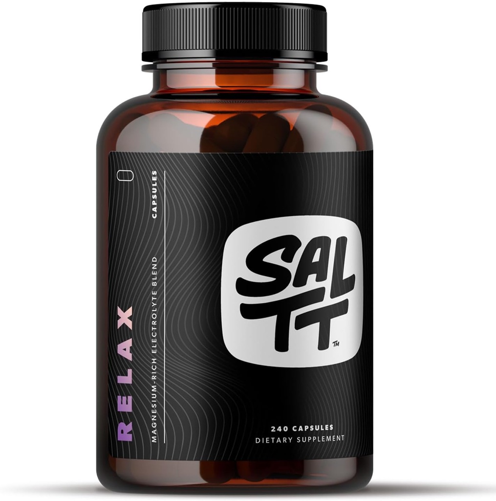 SALTT Relax - Magnesium Capsules Suplemento - 203mg Ionic Magnesium Chloride w/Sodium, Potassium, Electrolytes - Vegan, Sugar & Gluten Gratis - 240 Cuenta - por Keto Chow