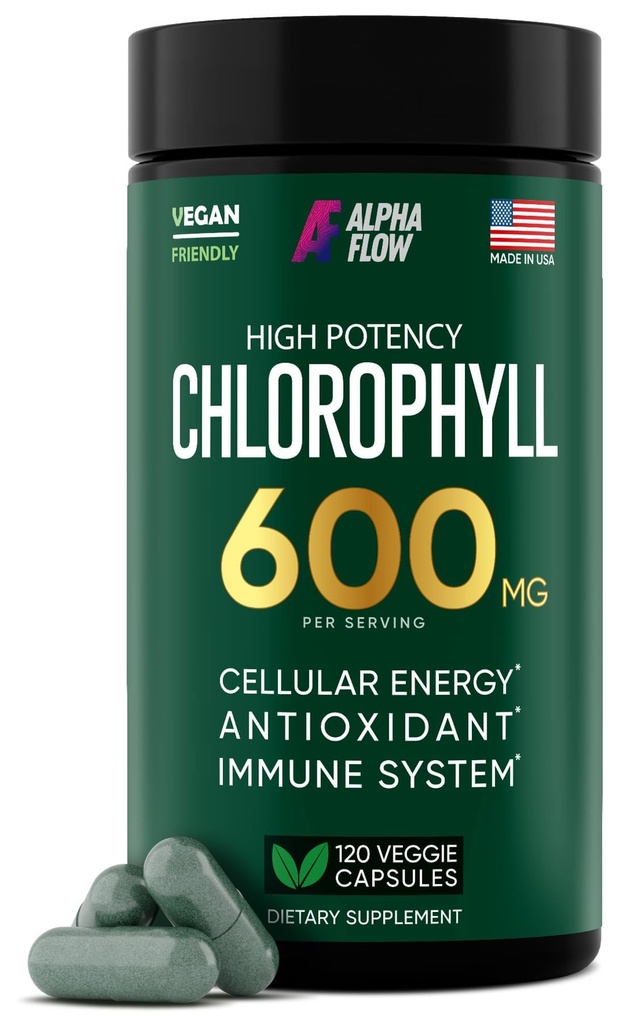Chlorophyll Capsules 600 mg - Píldoras de clorofila natural para hombres y mujeres - Suplemento de clorofila altamente bioDisponible para energía, inmunidad, habilidad + desodorante interno