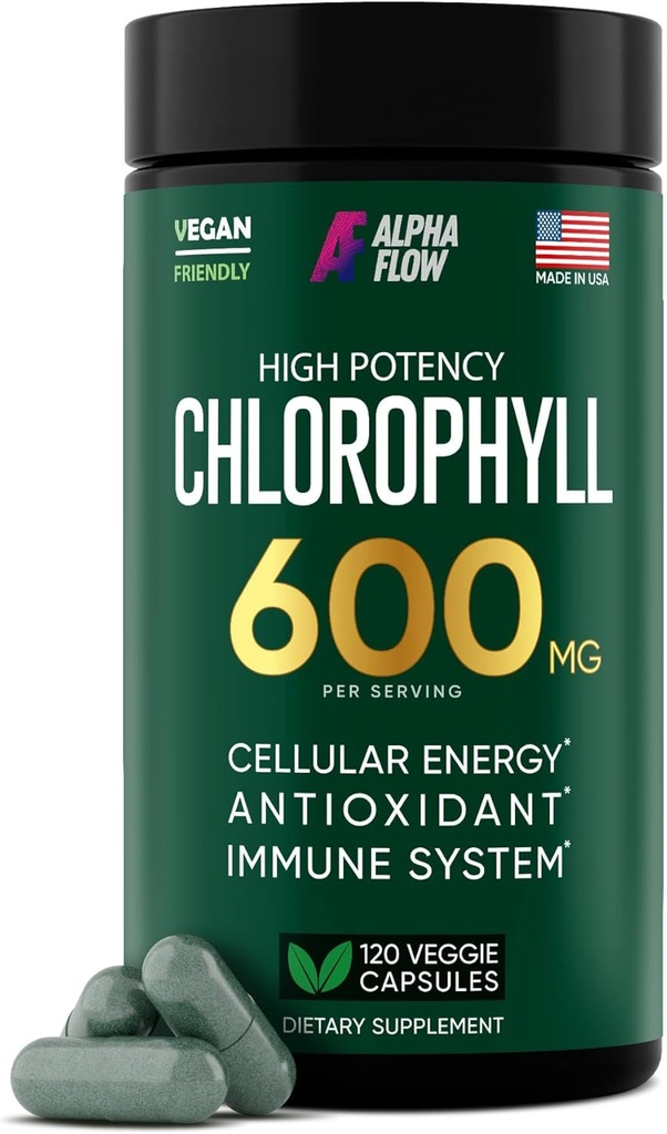 Chlorophyll Capsules 600 mg - Píldoras de clorofila natural para hombres y mujeres - Suplemento de clorofila altamente bioDisponible para energía, inmunidad, habilidad + desodorante interno