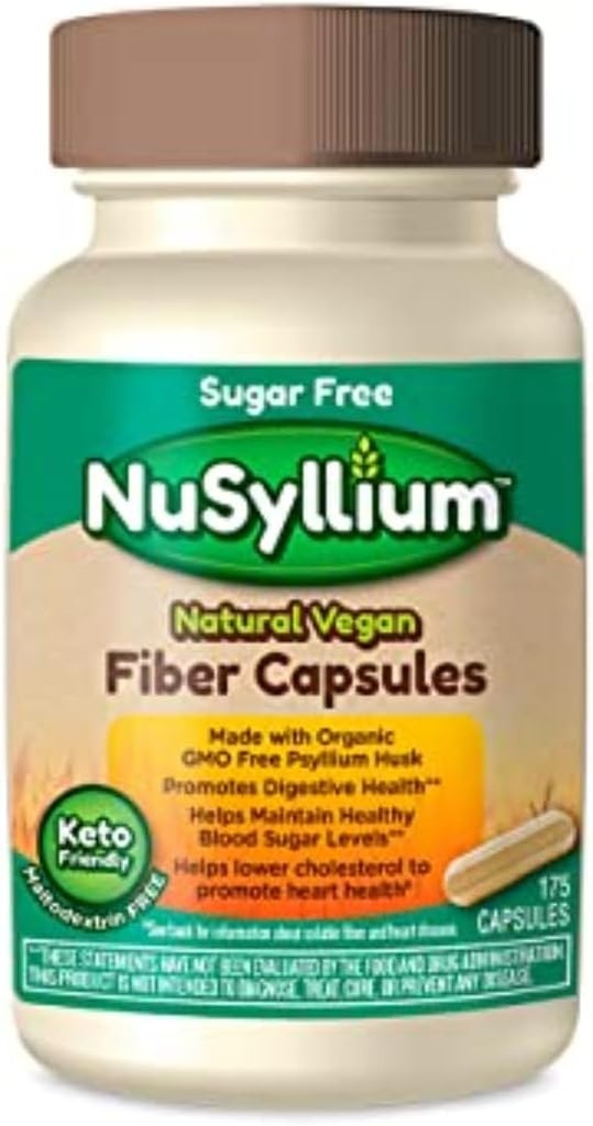 NuSyllium Psyllium Husk Capsules, Organic, USDA Sugar Free, Vegan, 175 Cuenta, Keto-Friendly Dietary Fiber Supplement, Helps Promote Digestive Health*