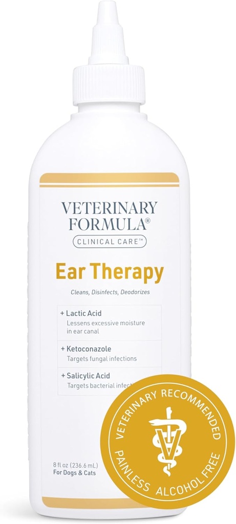 Veterinaria Fórmula Clínica Terapia del oído, 8 oz. – Limpiador del oído del gato y del perro – Ayuda a calmar la picazón y limpiar el canal del oído de los desechos y la acumulación