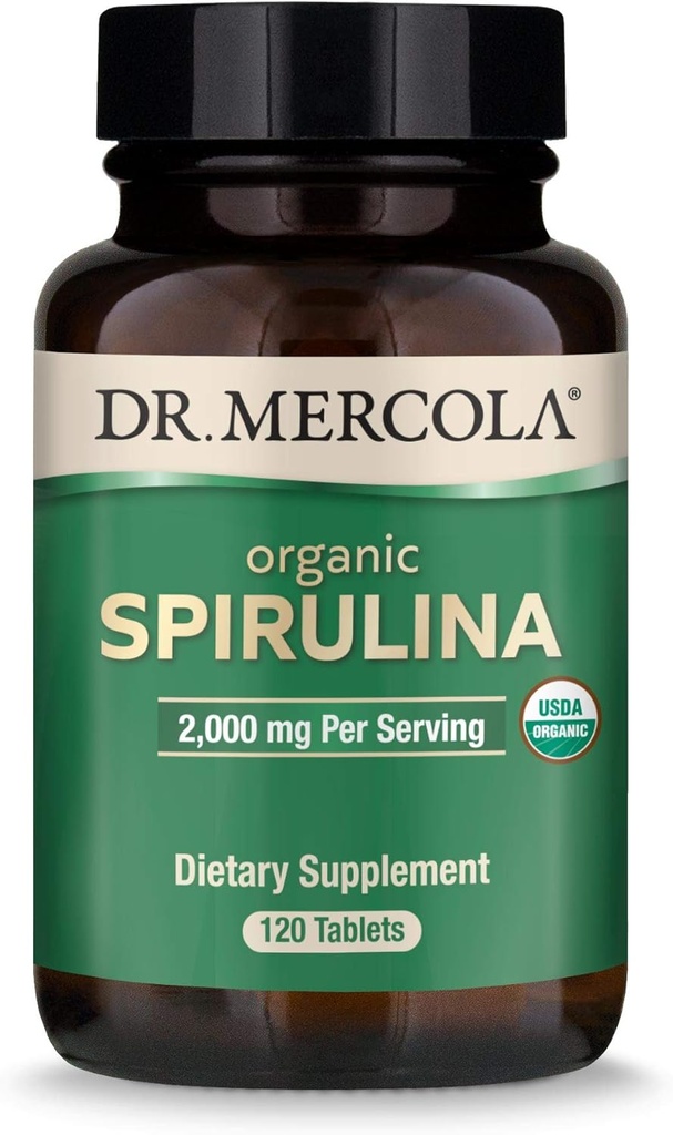 Dr. Mercola Organic Spirulina - 2.000 mg - USDA Organic - Supports Normal Detoxification & Immune Health - Whole Food Superfood - Non-GMO, Gluten-Free &amp; Soy-Free - 120 Tablets