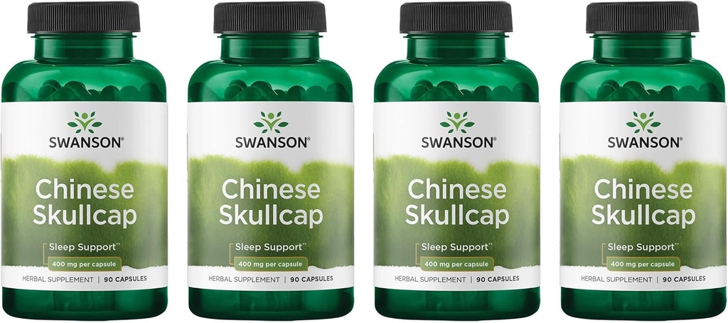 Swanson Chinese Skullcap - Herbal Supplement Promoting Relaxation & Sleep Support - Flavonoid Formula to Help Soothe Nerves - (90 Capsules, 400mg Cada uno,) (4 Pack)
