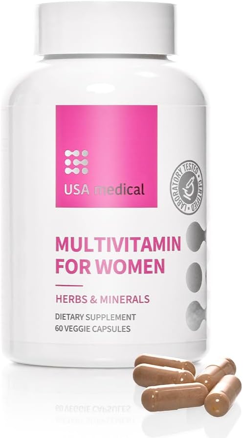 Cápsulas multivitamínicas de las mujeres - Suplemento completo con Biotina, Folato y Zinc - Apoyos Energía, Fertilidad, Hormonas y Dormir 60 Cápsulas