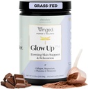 Winged Wellness Glow Up PM Collagen Peptide Powder ← La piel de noche y la relajación para la piel de glaseado y el sueño dulce. Grass Fed Collagen w/Magnesium, L-Theanine y Melatonin I Chocolate, 21 Servings