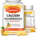 Calcio Gummies for Women Men, Calcio Magnesio Zinc con Vitamina D3 &amp; K2, Suplemento de magnesio de calcio para musculos de B0nes, Piña y Mango Flavor - 120 Condes