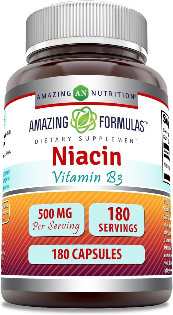 Amazing Formulas Niacin Suplemento TEN 500 Mg Por Serving TEN 180 Capsules ← No-GMO ANTE Gluten-Free TEN Made in USA