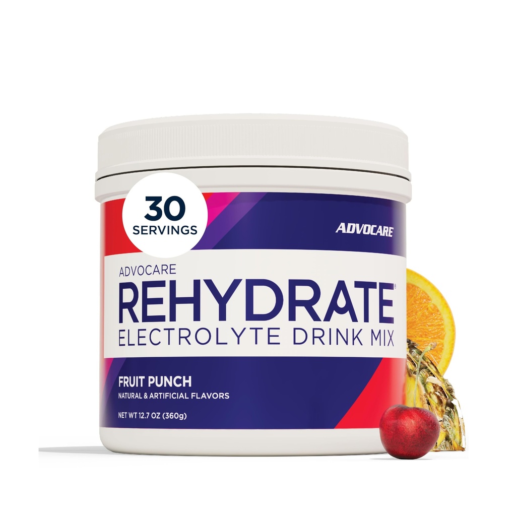 AdvoCare Rehydrate - Electrolyte Drink Mix - Includes Magnesium, Sodium, Potassium & Calcium - Antioxidant & Amino Acid Fortified - Supports Hydration & Recovery - Fruit Punch, 12.7 oz