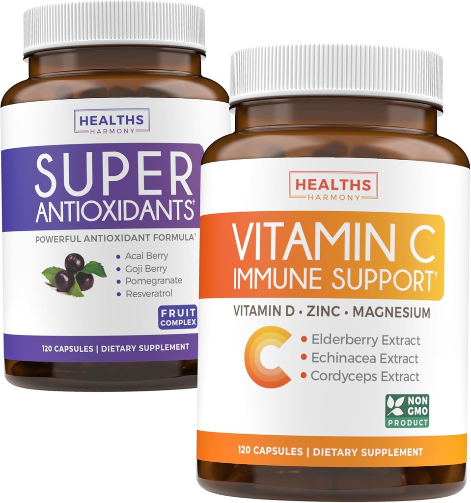 Antioxidantes &amp; Immune Support (2-Month Supply) Immune Vitality Blend - Super Antioxidantes - Powerful Super Food Daily Blend (120 Caps) &amp; Immune Support Suplemento con Elderberry Vitamin C y Zinc