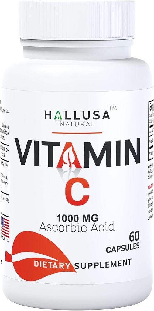 Hallusa Natural - Vitamina C – Antioxidante y Soporte Inmunitario - 60 cápsulas – 60 días de suministro