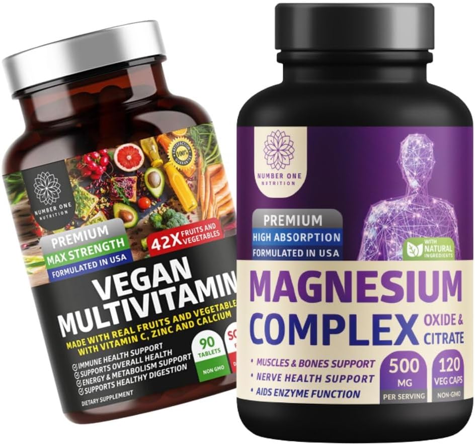 Número 1 Nutrición N1N Premium Magnesium Complex [500mg] Alta Absorción y Vegan Multivitamin [86 potentes ingredientes], No GMO y Gluten-Free, 2 Pack Bundle