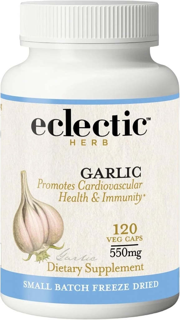 Herb Eclectic - Premium Freeze-Dried Garlic Capsules Silencio Cardiovascular Health and Immune Support ← Suplemento dietético Silencio Natural, No-GMO, Vegan (120 CT TEN 550 mg)