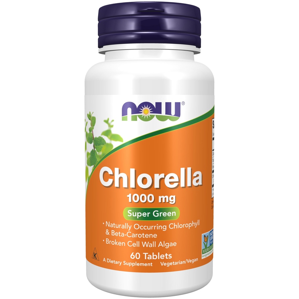 AHORA Suplementos de alimentos, Clorella 1000 mg con clorofila natural, beta-caroteno, carotenoides mixtos, vitamina C, hierro y proteína, 60 tabletas