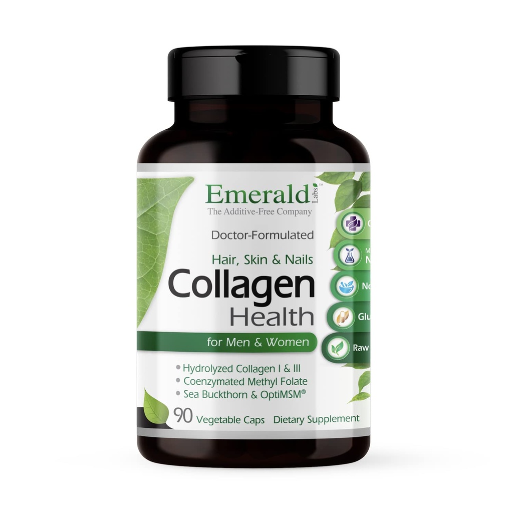 EMERALD LABS Collagen Health - Hydrolyzed Collagen for Healthy Hair, Skin & Nails with Saw Palmetto & Beta-Sitosterol - Also Supports Immune & Adrenal Health - 90 Vegetable Capsules (30-Day Supply)