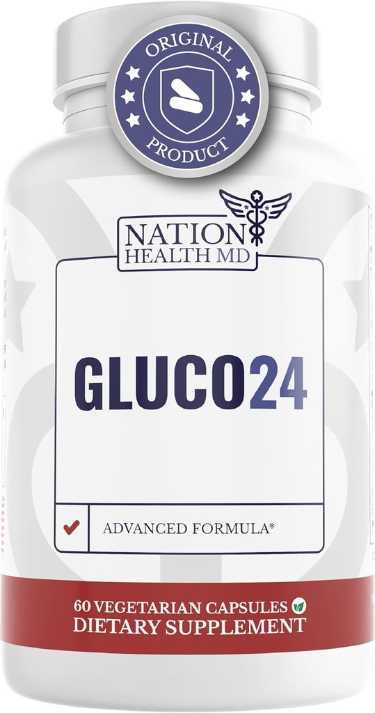 Gluco24 Suplemento - Suplemento con canela, bereberina, vitamina C y más - Suplemento para hombres &amp; mujeres, 60 cápsulas