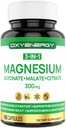 OXYENERGY 3 en 1 Magnesium Complex Suplemento, Triple Magnesium Capsules 300mg con Glycinate Malate Citrate, Chelated, Vegan, Alta Absorción y Biodisponibilidad, 90 cápsulas
