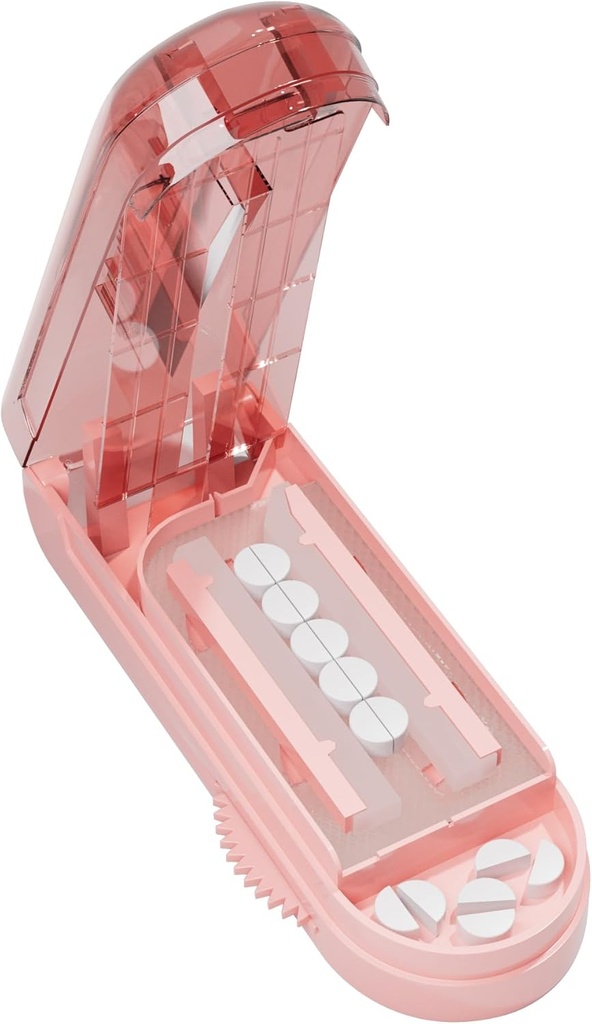 Pill Cutter Splitter for Small and Tiny Pills, Pill Splitter Corta de forma precisa Múltiples píldoras de vez en cuando para medicamentos grandes y pequeños, Sharp Blade con Safety Guard (Pink)