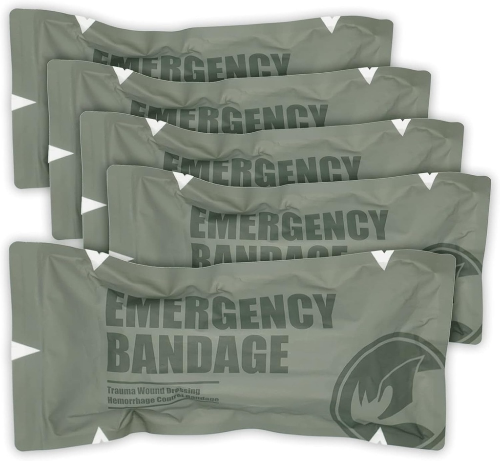 RHINO RESCUE 6" Banda de emergencia de estilo israelí, Vestidos de Trauma de Compresión, Vacuo de Esteril Médico Sellado, Combate Tactical First Aid Kit IFAK suministros, 5 conde