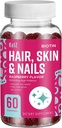 KelZ Biotin Hair, Skin & Nails Supplement Gummies, Raspberry Flavor, 60 Cuenta (Pack of 1)