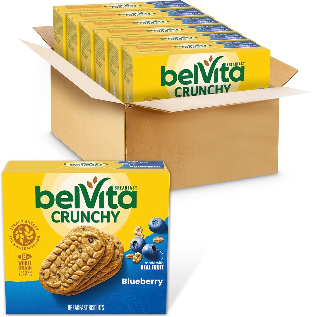 belVita Breakfast Bars Biscuits, Blueberry, 30 Total Packs, 6 Boxes (4 Biscuits Per Pack)