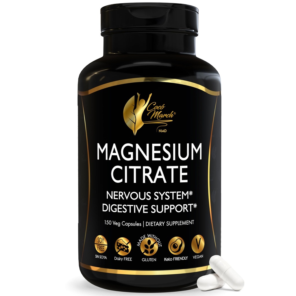 Cocó March N.M.D Magnesium Citrate 800mg por Serving, Gluten Free, Supports Sleep, Digestive Health, Muscle Function & Relaxation, High Absorption, Non-GMO, 120 Capsules