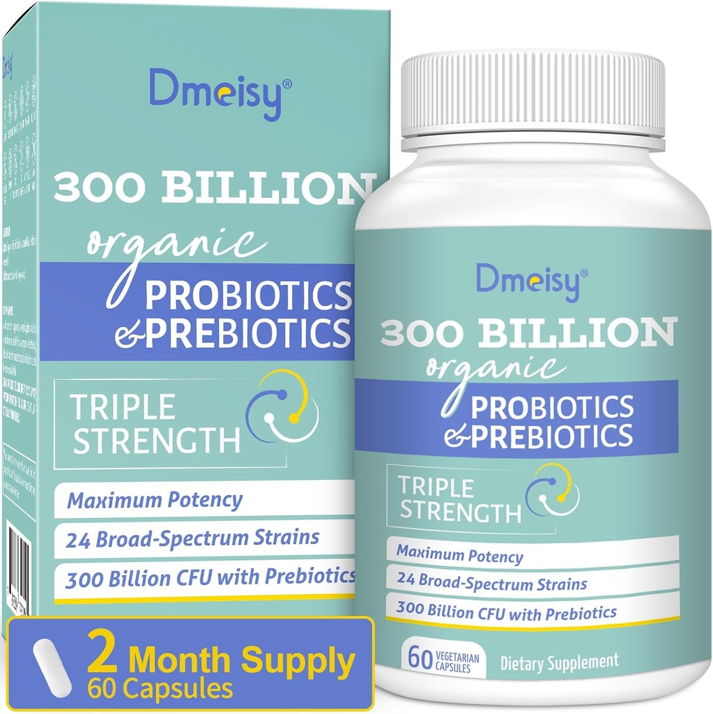 Probióticos para Mujeres y Hombres, 300 millones de millones de francos CFU 24 Strains Probióticos + 15 hierbas orgánicas Prebióticos Blend, Estante Stable Gut Health Supplement for Digestive Immune & Whole-Body Health, 2 Month Supply