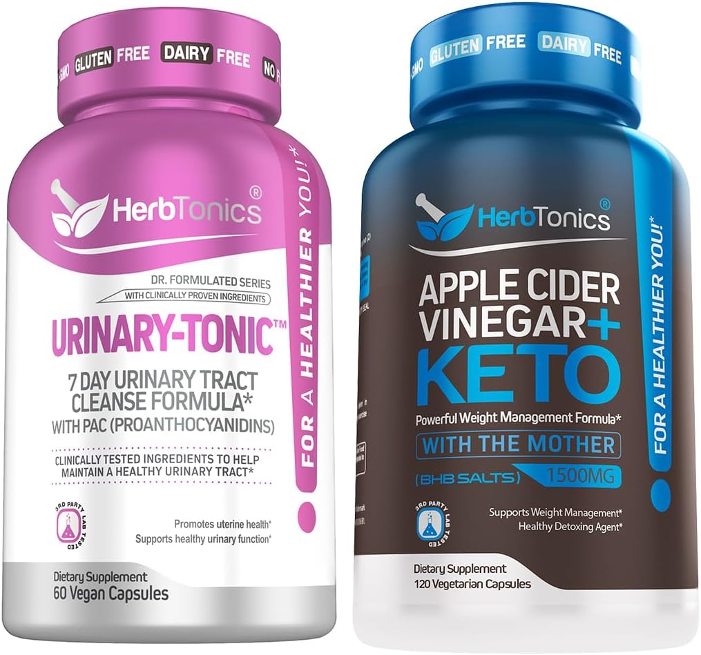 Herbtonics Fast Acting Urinary Tract Cleanse Treatment ← Fórmula UTI con 36 mg PAC tóxico Apple Vinegar Capsules Plus Keto BHB ANTE Fat Burner &amp; Weight Loss Suplemento para Mujeres y Hombres