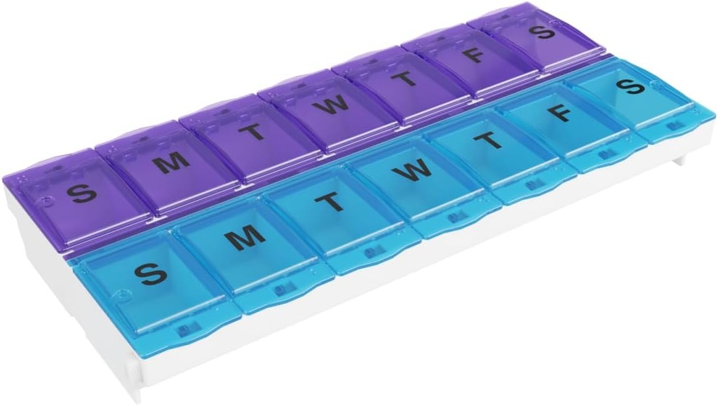 EZY DOSE Pill Organizer Weekly AM/PM (7-Day), Medicine Planner, Vitamin Case/Box, 2X-Large Locking Compartments to Secure Prescription and Prevent Accidental Spilling, Blue and Purple, BPA Free