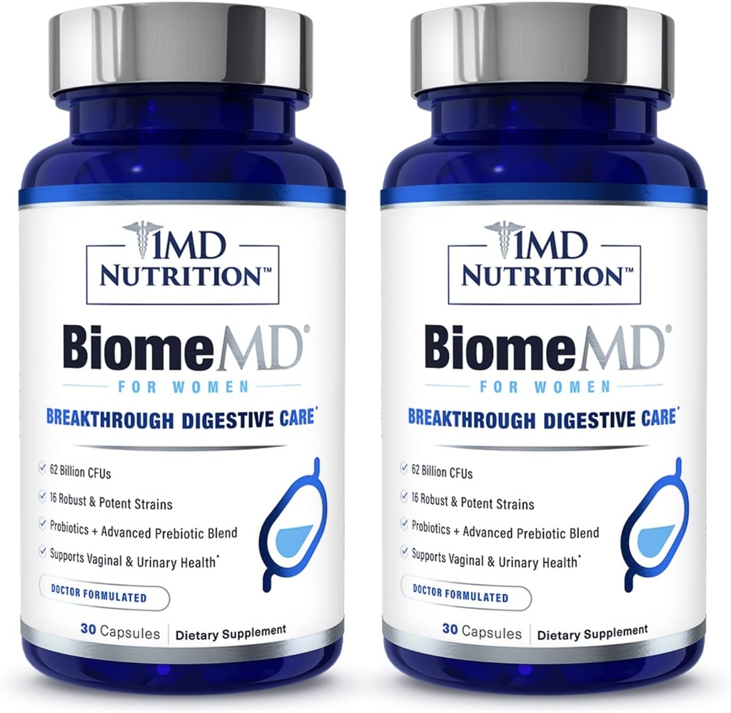 1MD Nutrición BiomeMD Probiotics for Women - 62 Billion CFUs, 16 Strains with Prebiotics  Apoya Vaginal &amp; Urinary Health - Doctor-Formulated ← 30 Capsules (2-Pack)