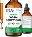 Wild &amp; Organic White Willow Bark Tincture - Suplemento líquido para el apoyo general - Alcohol &amp; Sugar-Free White Willow Extract Drops - Salix Alba Bark - Vegan, No Additives - 4 fl oz