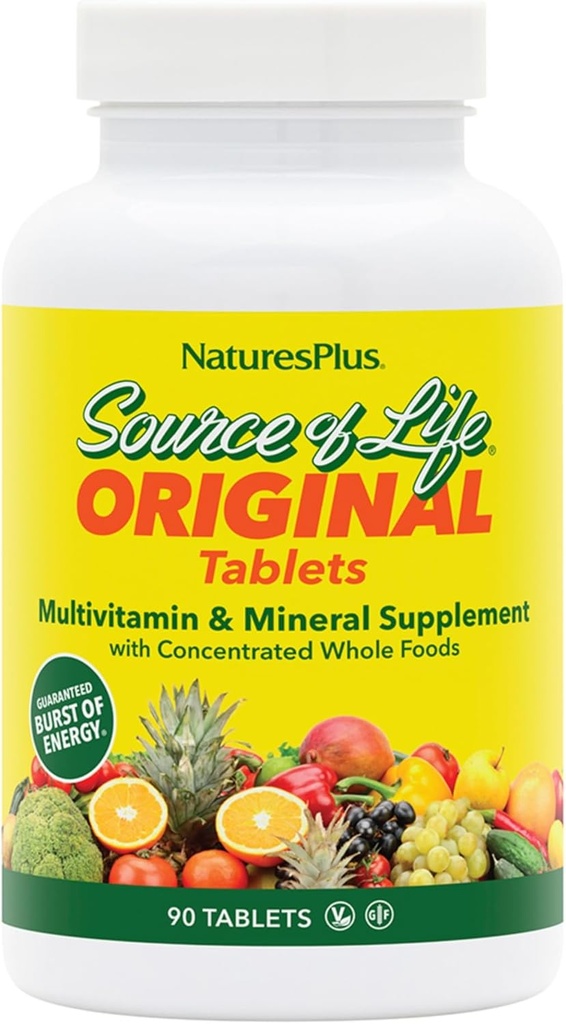 NaturesPlus Source of Life - 90 Tablets - Multivitamin & Mineral Supplement - Supports Natural Energy ' Total Well-Being - Gluten Free, Vegetarian - 30 Total Servings