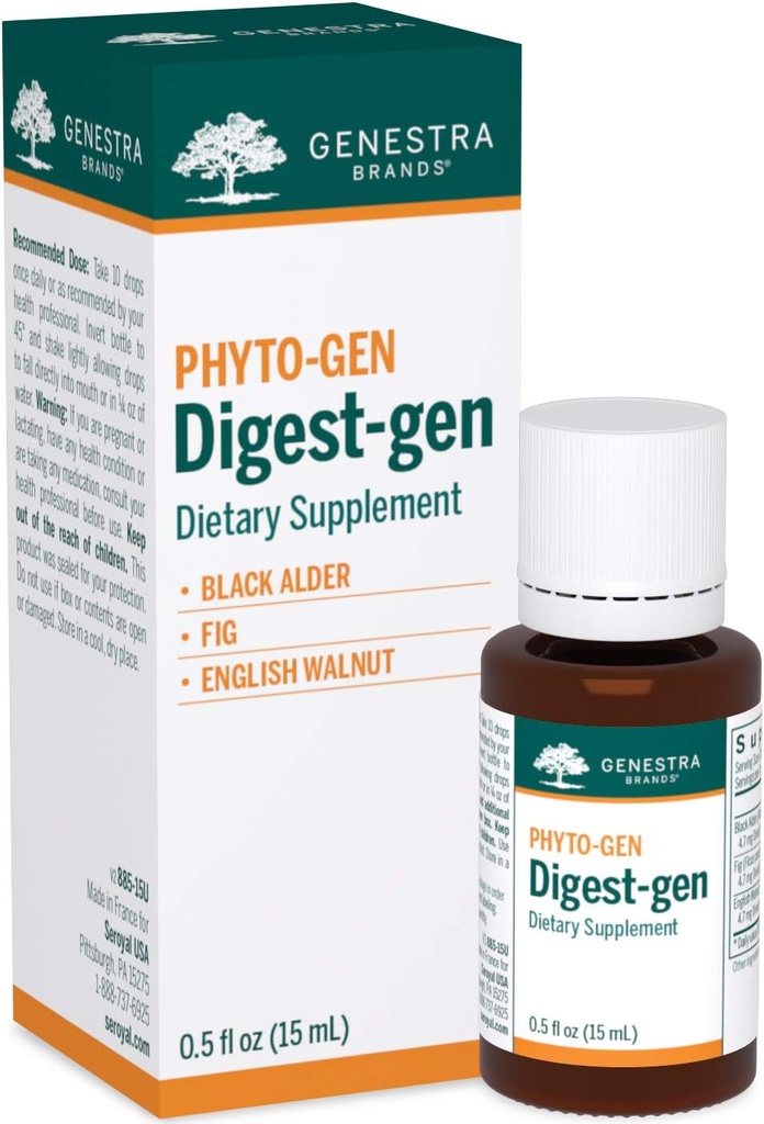 Genestra Brands Digest-gen TEN Black Alder, Fig, and English Walnut Herbal Supplement tención 0.5 fl. oz.
