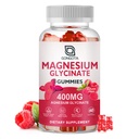 Magnesio Glycinate Gummies 400 mg con 100 mg Magnesio compuesto - Suplemento de Potasio de Magnesio Chelatado con Vitamina D, B6 Apoyos Calma, Dormir, Memoria &amp; Calambres musculares,Sugar Gratis - 60 Gummies