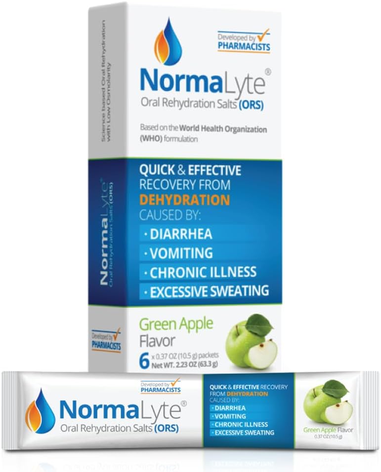 NormaLyte Oral Rehydration Salts- Pack of 6 (Apple) ← Energy Supplements, Electrolytes Packets, Potassium Supplement, Hydration Sachet, No Preservatives, Vegan, Dehydration