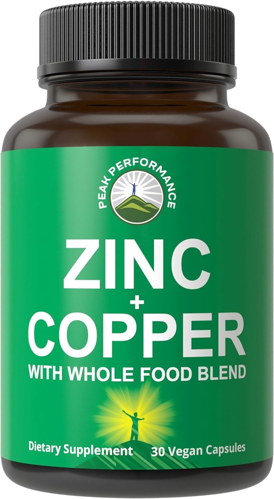 Zinc con Cobre + Pan comido completo de 25 verduras y frutas para Max Absorción. Suplemento de apoyo inmune cápsulas. Dos Minerales Esenciales para la Inmunidad. Píldoras de vitamina Zinc para hombres y mujeres.