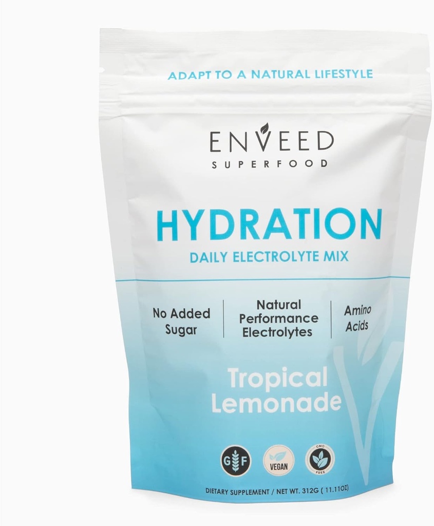 SUPERFOOD Hydration ¦ Sugar Free Active Muscle Recovery Mix for Men &amp; Women — Vitamina C, Zinc, Magnesium &amp; BCAA Amino Amino Acids ← Maximize Workout Hydration with Premium Electrolytes — 20 Servings