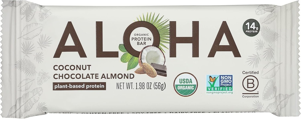 Aloha Coconut Chocolate Almond Protein Bar, Planta Basada, No GMO, 1,98 onzas (Pack Of 12)
