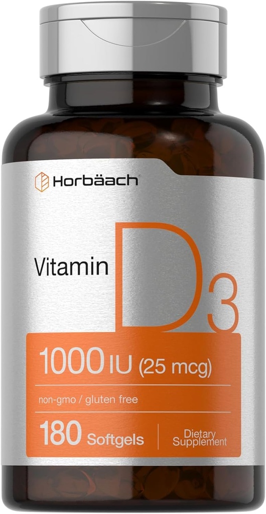Horbäach Vitamina D3 1000IU (25mcg) Softgels Silencio 180 Conde Silencio Fórmula de alta potencia