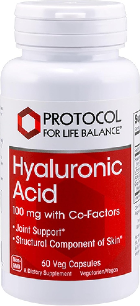 PROTOCOLO PARA LA VIDA BALANCE Ácido Hialurónico - 100 mg Ácido Hialurónico - Esquía &amp; Soporte Conjunto - Suplemento Ojo - No GMO &amp; Kosher - 60 Caps de Veg