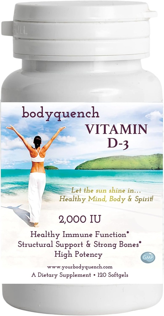 Vitamina D-3 - High Potency - Promueve Función de Inmunidad Saludable, Soporte Estructural &amp; Huesos Fuertes, 2000 UI por Serving – 120 Softgels