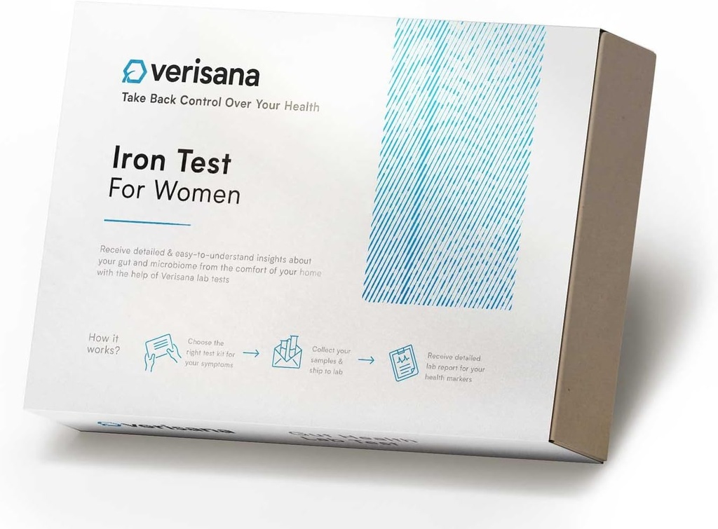 Prueba de hierro para mujeres – Determinar su valor de ferritina " una posible deficiencia de hierro – Fácil " Conveniente desde casa por CLIA-Certified Lab – Verisana