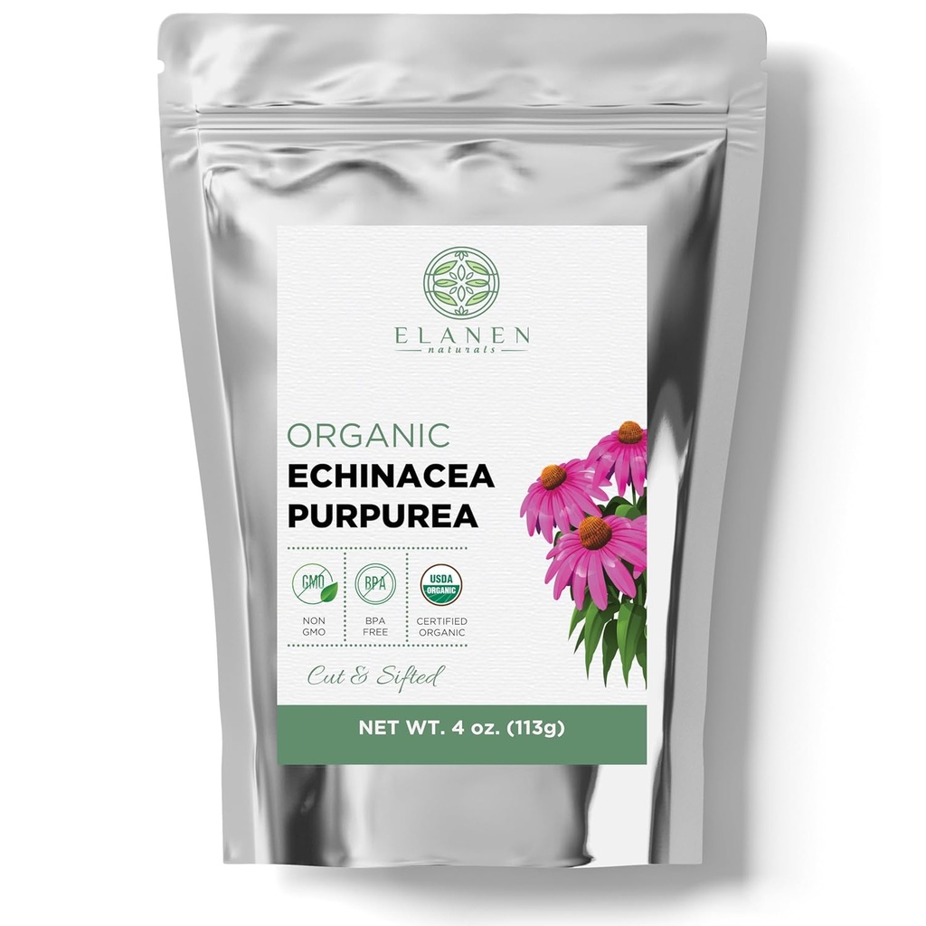Orgánica Echinacea Purpurea 4 oz. (113g), USDA Certified Dried Echinacea Tea, Premium Quality Herb, Purple Coneflower, Cut &amp; Sifted