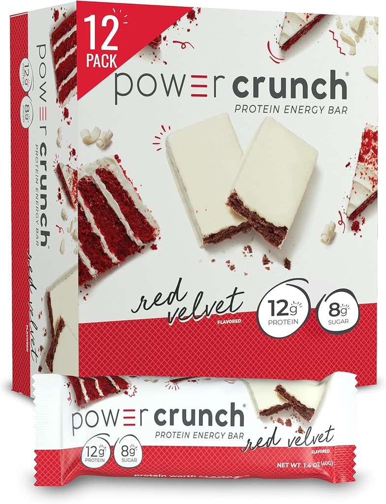 Power Crunch Protein Wafer Bares, High Protein Snacks with Delicious Taste, Red Velvet, 1.4 Ounce (12 Conde)