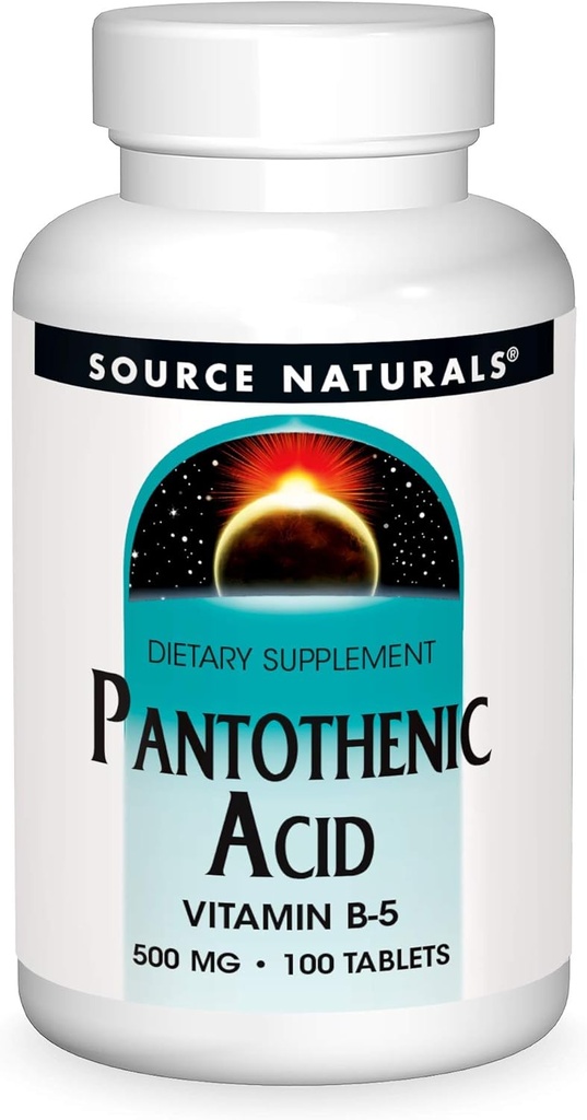 Fuente Naturales Ácido Pantoténico 500 mg Vitamina B-5 Suplemento dietético - 100 Tabletas