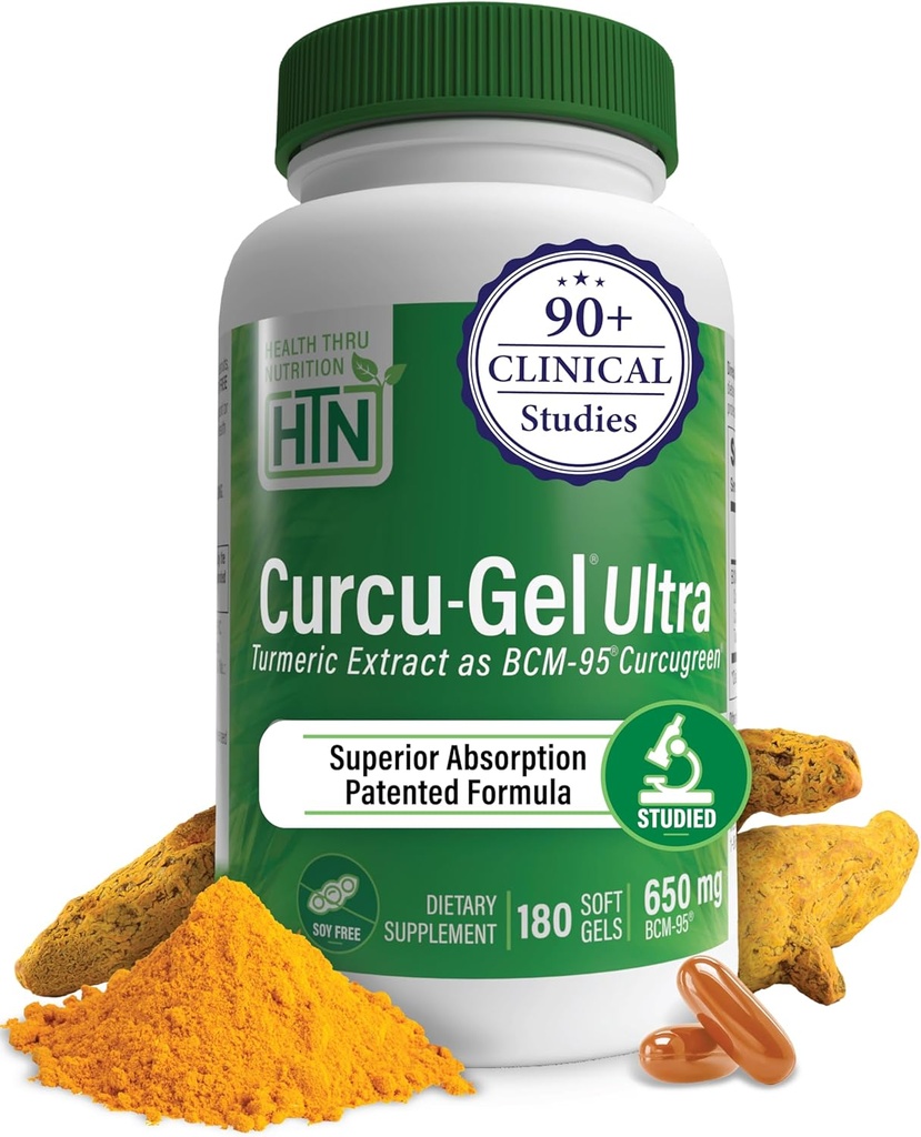 Salud Thru Nutrition Curcu-Gel 650mg BCM-95® CurcuGreen Turmeric Curcumin ← Alta Absorción ← Inflamación Saludable Respuesta ← Clínicamente Estudiada  3er Partido Tested ← Non-GMO (Pack of 180)