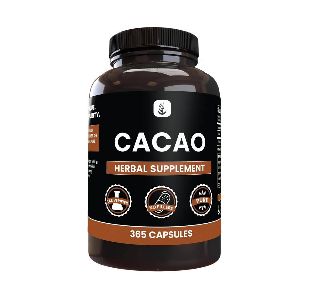 Ingredientes originales puros Cacao (365 capsules) No hay magnesio o rifles de arroz, siempre puros, lab verificados